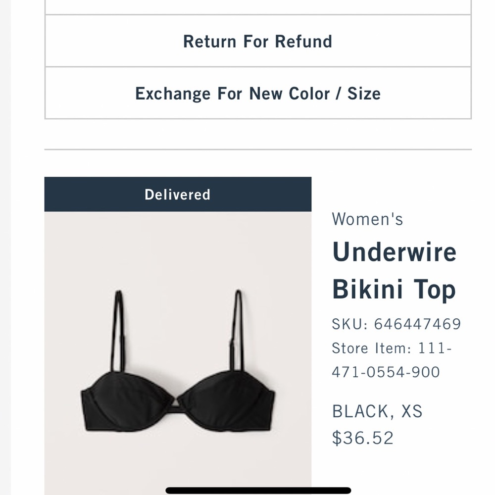 NWT A&F black bikini top
